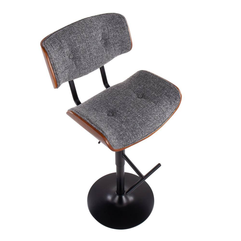 Gray Adjustable Swivel Barstool with Walnut Wood Accent