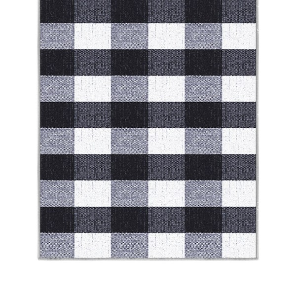 Homeline Non-Slip Rubberback 8 ft. x 20 ft. Checkered Buffalo Plaid Indoor Runner Rug, Grayscale
