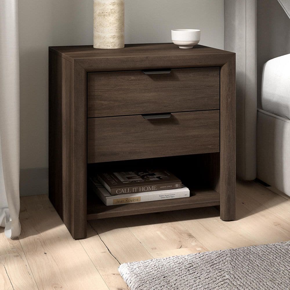 Clarice Brown Oak 2 Drawer 23.63 in. W Nightstand price history on PriceWatchPro