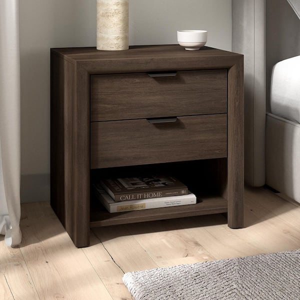 Clarice Brown Oak 2 Drawer 23.63 in. W Nightstand