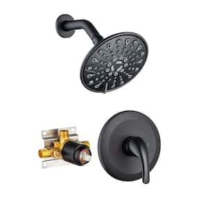 Single-Handle 6-Spray 6 in. Shower Head Round High Pressure Shower Faucet in Matte Black (Valve Included)