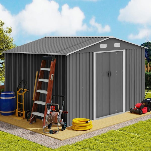 10 ft. W x 8 ft. D Outdoor Metal Storage Shed with Lockable Doors for Patio, Backyard, Gray (73.8 sq. ft.)