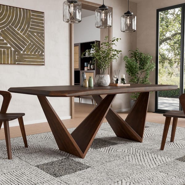 Shelun III Rich Walnut Wood 82.5 in. Double Pedestal Base Rectangle Dining Table (Seats-6)