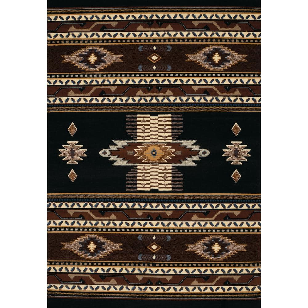 Black and Brown Southwestern Synthetic Runner Rug, 2' x 8'