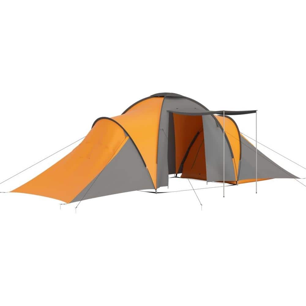 hebben Elastisch Intact Afoxsos 19 ft. x 8 ft. 6-Person Fabric Camping Tent with 2 Compartments, 2  Windows for Ventilation in Gray and Orange HDDB672 - The Home Depot