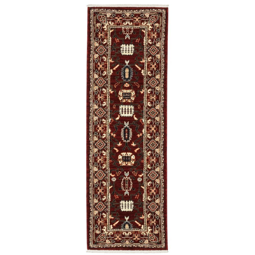Red Fringed Rug AVERLEY HOME Lillian Red/Black 2 ft. x 6 ft. Traditional Oriental Wool ...
