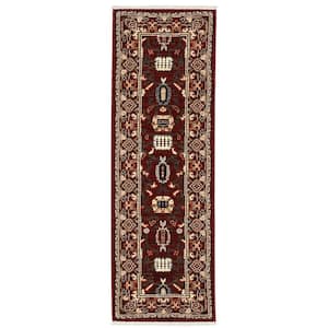 Lillian Red/Black 2 ft. x 6 ft. Traditional Oriental Wool/Nylon Blend Fringed-Edge Indoor Runner Area Rug