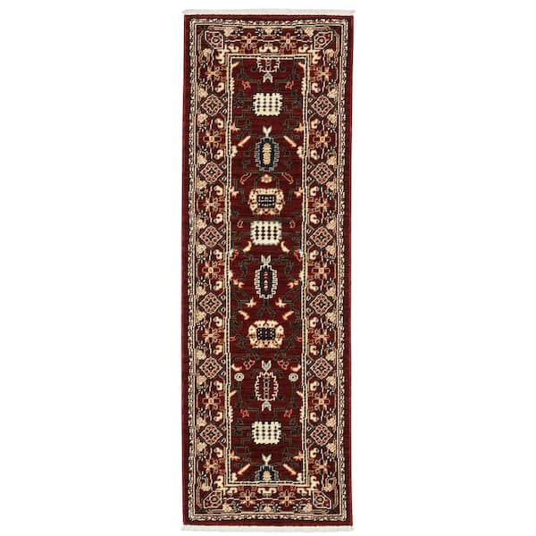 AVERLEY HOME Lillian Red/Black 2 ft. x 6 ft. Traditional Oriental Wool/Nylon Blend Fringed-Edge Indoor Runner Area Rug