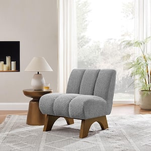 COZY Light Gray Fabric Accent Slipper Chair with Wood Legs