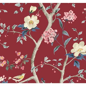 60.75 sq. ft. Coastal Haven Crimson Sparrow Embossed Vinyl Unpasted Wallpaper Roll