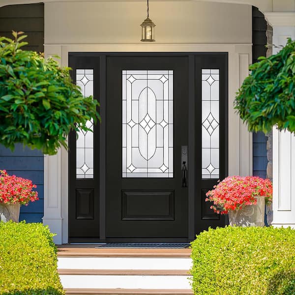 Regency 64 in. x 80 in. 3/4L Axis Glass LHIS Onyx Stain Mahogany Fiberglass Prehung Front Door w/12 in. -3/4SLs 6-9/16