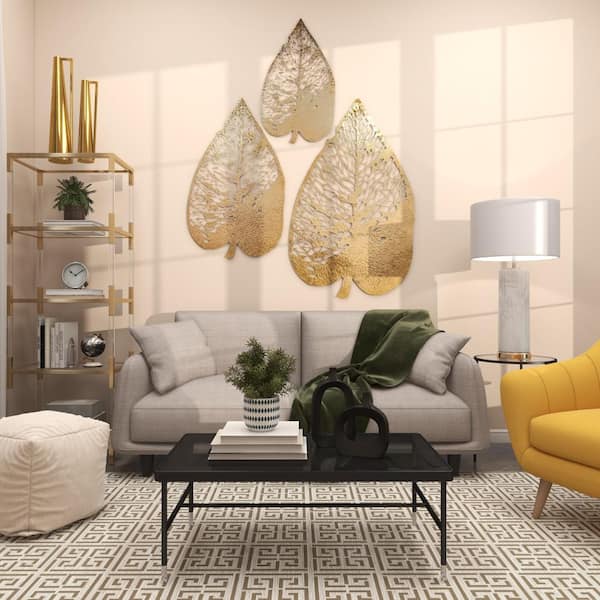 Novogratz Metal Gold Leaf Wall Decor with Laser Cut Detailing (Set of 3)