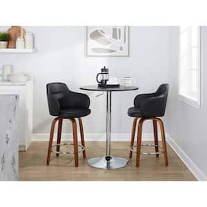Boyne 24 in. Black Faux Leather, Walnut Wood and Chrome Metal Fixed-Height Counter Stool (Set of 2)