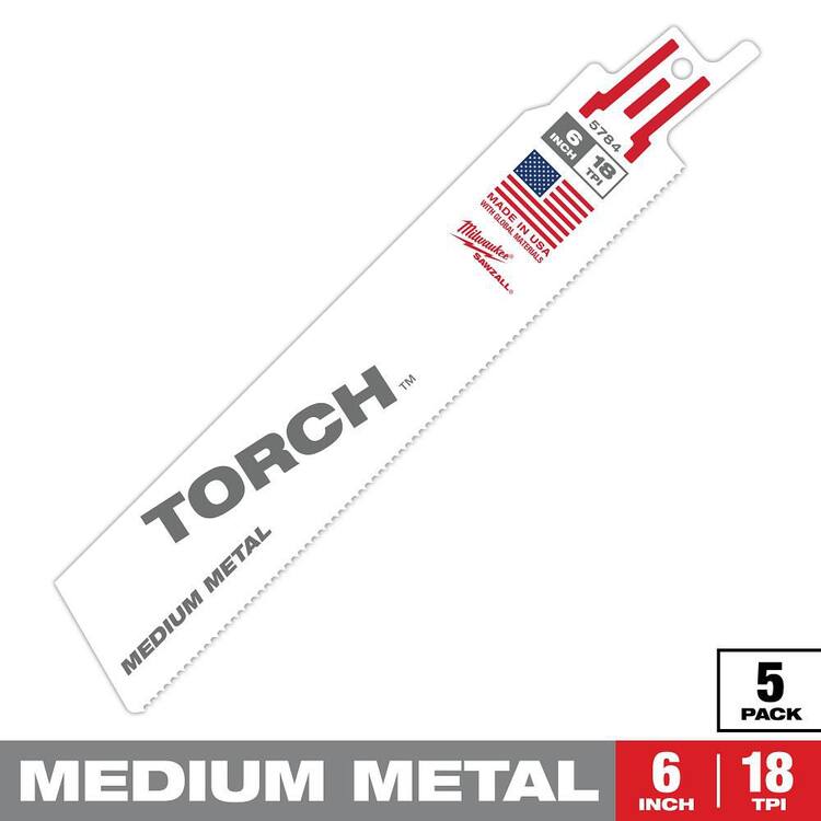 Milwaukee 6 in. 18 TPI TORCH Medium Metal Cutting SAWZALL Reciprocating Saw Blades (5-Pack)