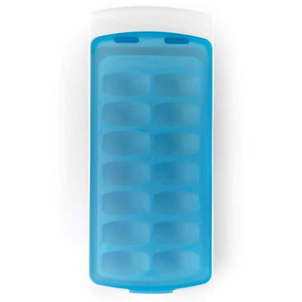 Blue Rounded Ice Cube Mold Rectangular Ice Tray with Sealed Removable Silicone Lid for Odor-Free Freezer Storage