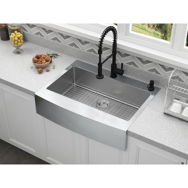 Retrofit Drop-In/Undermount Stainless Steel 33 in. 2-Hole Single Bowl Curved Farmhouse Apron Front Kitchen Sink