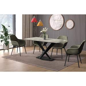 Voren Dining Table with 55 in. Rectangular Sintered Stone Wide Tabletop and Black Steel Base in Deep Grey Seats 6