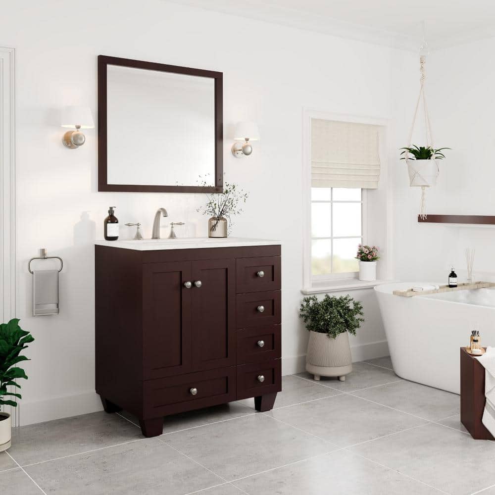 Acclaim 30" Teak Bathroom Vanity with White Quartz Top