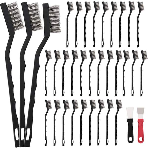 30 -Piece Mini Wire Brush Set Stainless Steel Bristle Curved Handle for Cleaning Welding Slag Rust 30 Pack