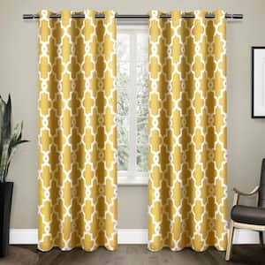 Ironwork Sundress Yellow Ogee Woven Room Darkening Grommet Top Curtain, 52 in. W x 84 in. L (Set of 2)