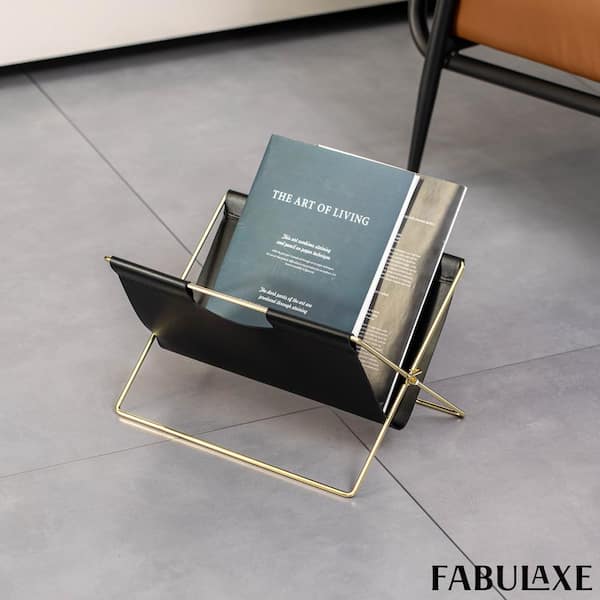 FABULAXE 9 in. Black Foldable Magazine Rack, Book Basket, File