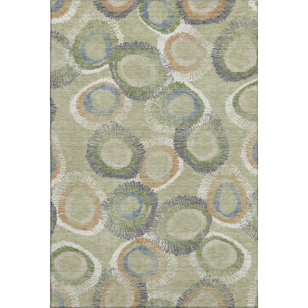 Mayfield Premium Machine Washable Abstract AMF2278 Aloe 3 ft. x 4 ft. Area Rug