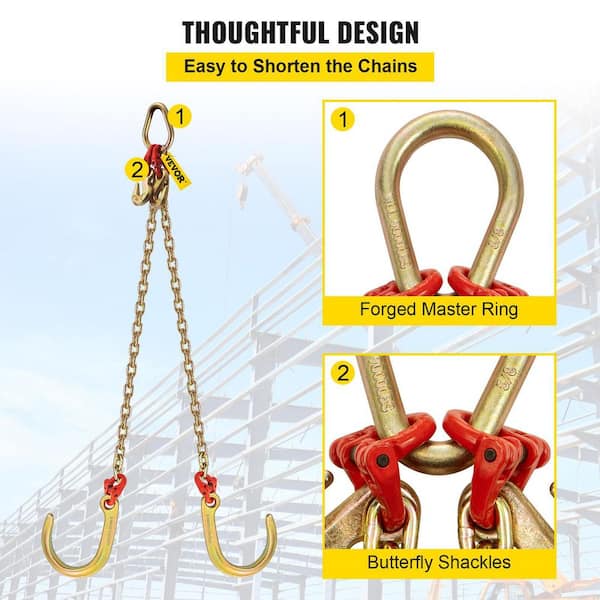 VEVOR V Bridle Chain 9260 lbs. 2 ft. x 5/16 in. Bridle Tow Truck Chain G80  with TJ/Crab Hooks Pear Link Connector for Hoist SZ2J516INX2FTJYZKV0 - The  Home Depot