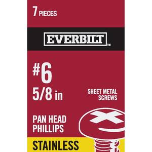 #6 x 5/8 in. Stainless Steel Phillips Pan Head Sheet Metal Screw (7-Pack)