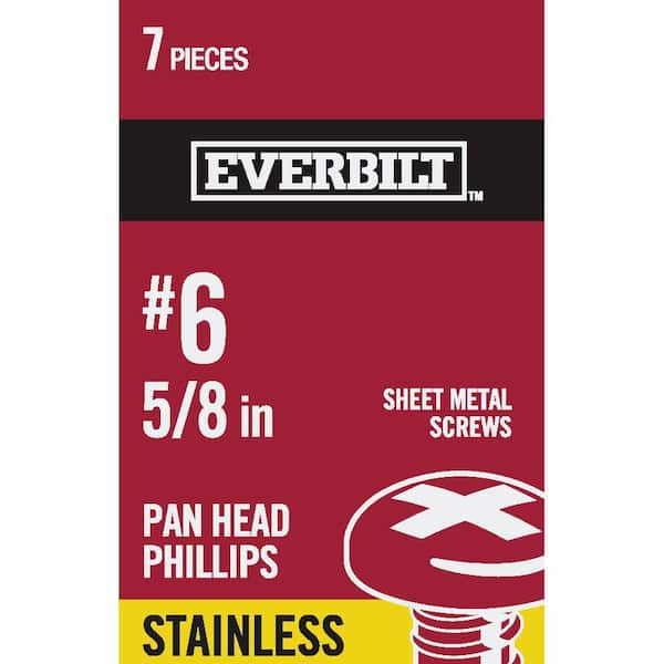 Everbilt #6 x 5/8 in. Stainless Steel Phillips Pan Head Sheet Metal Screw (7-Pack)