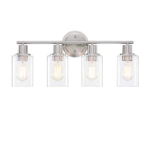 GLA 23 in. 4-Light Brushed Nickel Vanity Light with Clear Glass Shade