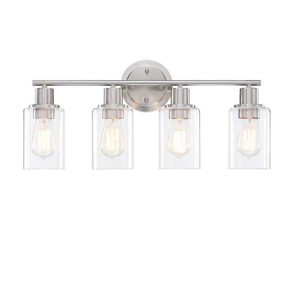 Hukoro GLA 23 in. 4-Light Brushed Nickel Vanity Light with Clear Glass Shade
