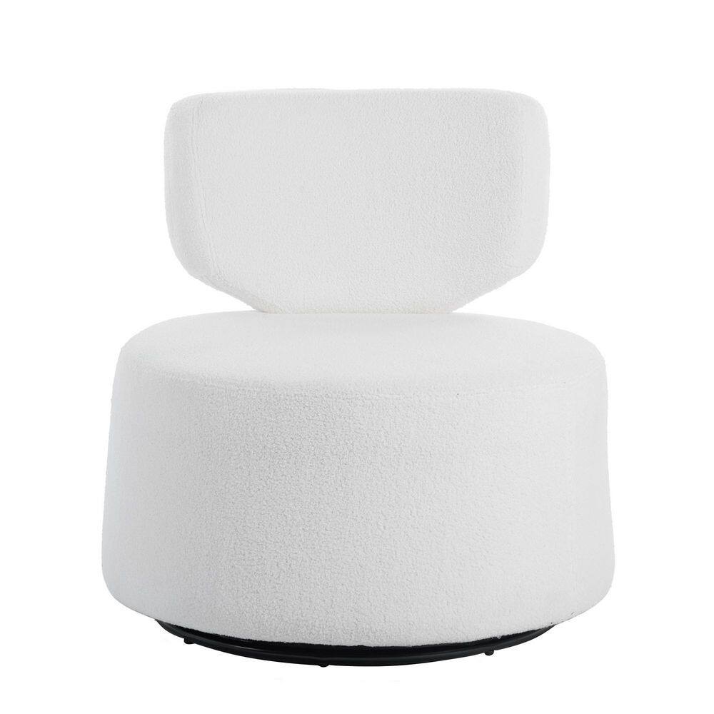 Angel Sar White Plush Accent Swivel Chair with Ergonomic Curved