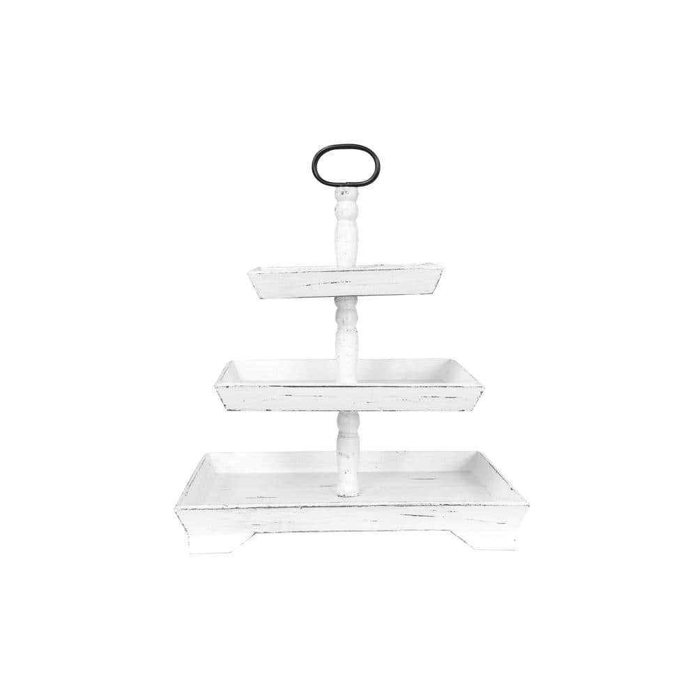 White Rectangular Wood 3-Tier Decorative Tray