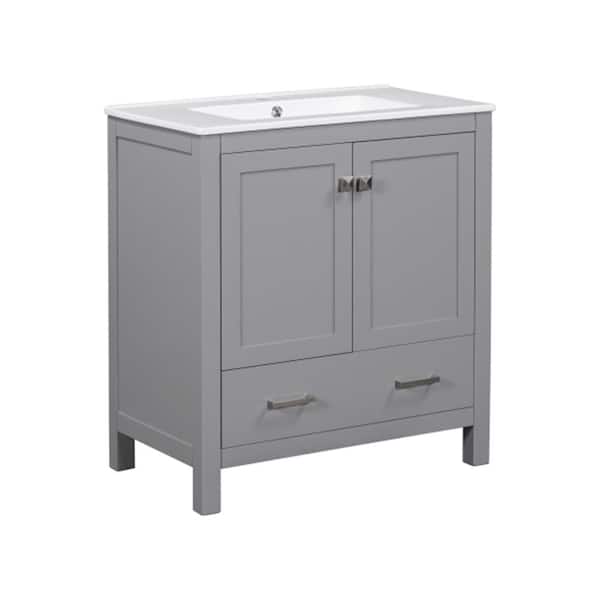 30 in. W x 18.3 in D x 34 in. H Single Sink Freestanding Bath Vanity in Gray with White Ceramic Top Undermount Sink