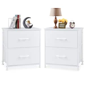 Sandra White 18 in. W 2-Drawer Dresser with Fabric Bins and Steel Frame Nighstand Chest of Drawers(Set of 2)
