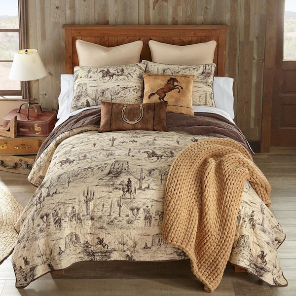 Cowboy Brown and Taupe 3-Piece Cotton Queen Quilt Set