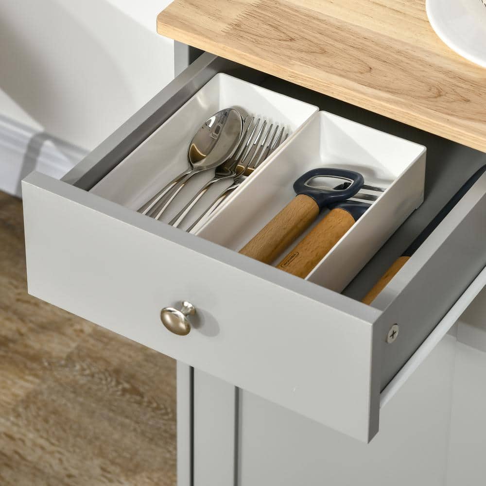 Gray Rubberwood Top Modern Sideboard Buffet with Adjustable Shelves