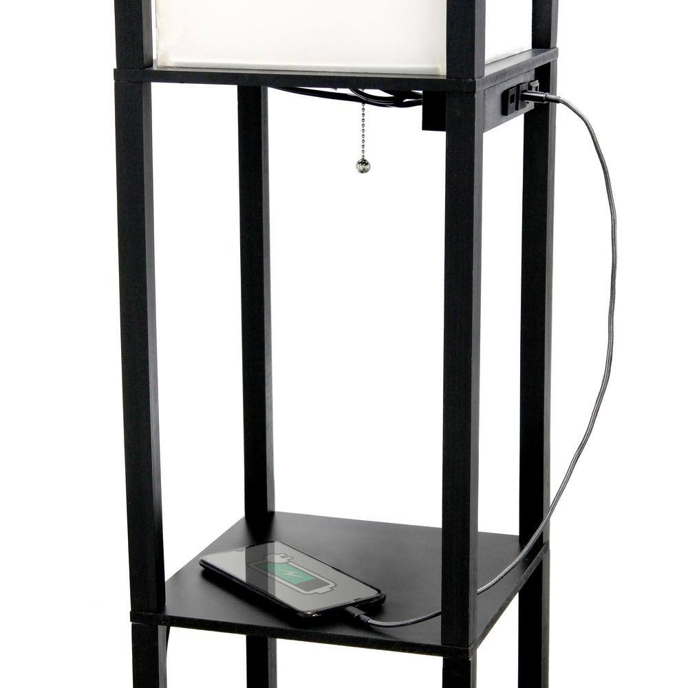 Classix 62.5" Black 3-Tier Shelf Floor Lamp with Linen Shade
