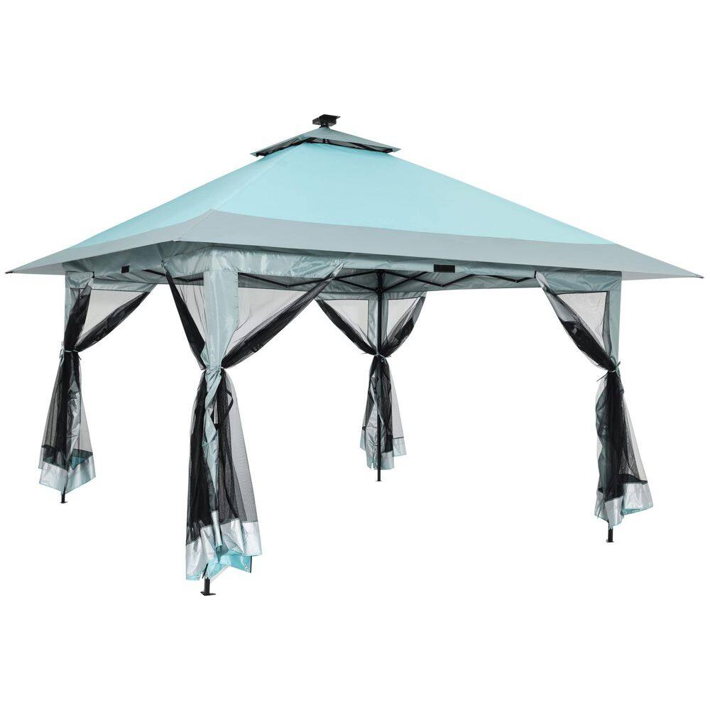 13 ft. x 13 ft. Blue Instant Pop Up Gazebo Canopy Tent Shelter with Solar L
