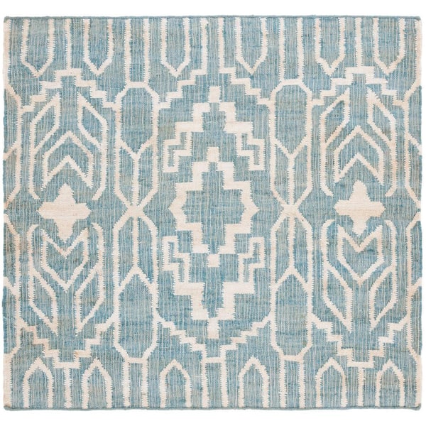 SAFAVIEH Natural Fiber Blue/Ivory 6 ft. x 6 ft. Modern Geometric Square Area Rug