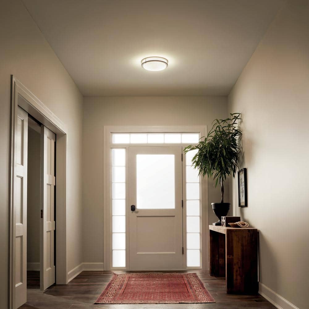 Avon 14 in. Brushed Nickel Integrated LED Hallway Round Flush Mount Ceiling Light with Acrylic Diffuser