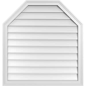 32 in. x 34 in. Octagonal Top Surface Mount PVC Gable Vent: Decorative with Brickmould Frame
