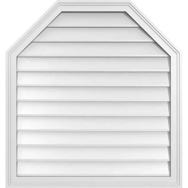 Ekena Millwork 32 in. x 34 in. Octagonal Top Surface Mount PVC Gable Vent: Decorative with Brickmould Frame