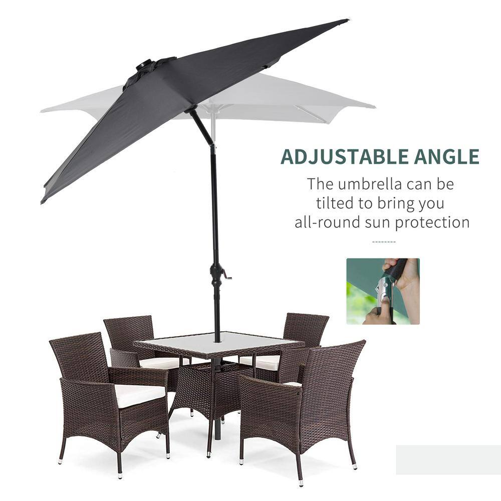 Dark Gray Solar LED Lighted Patio Umbrella with Crank and Tilt