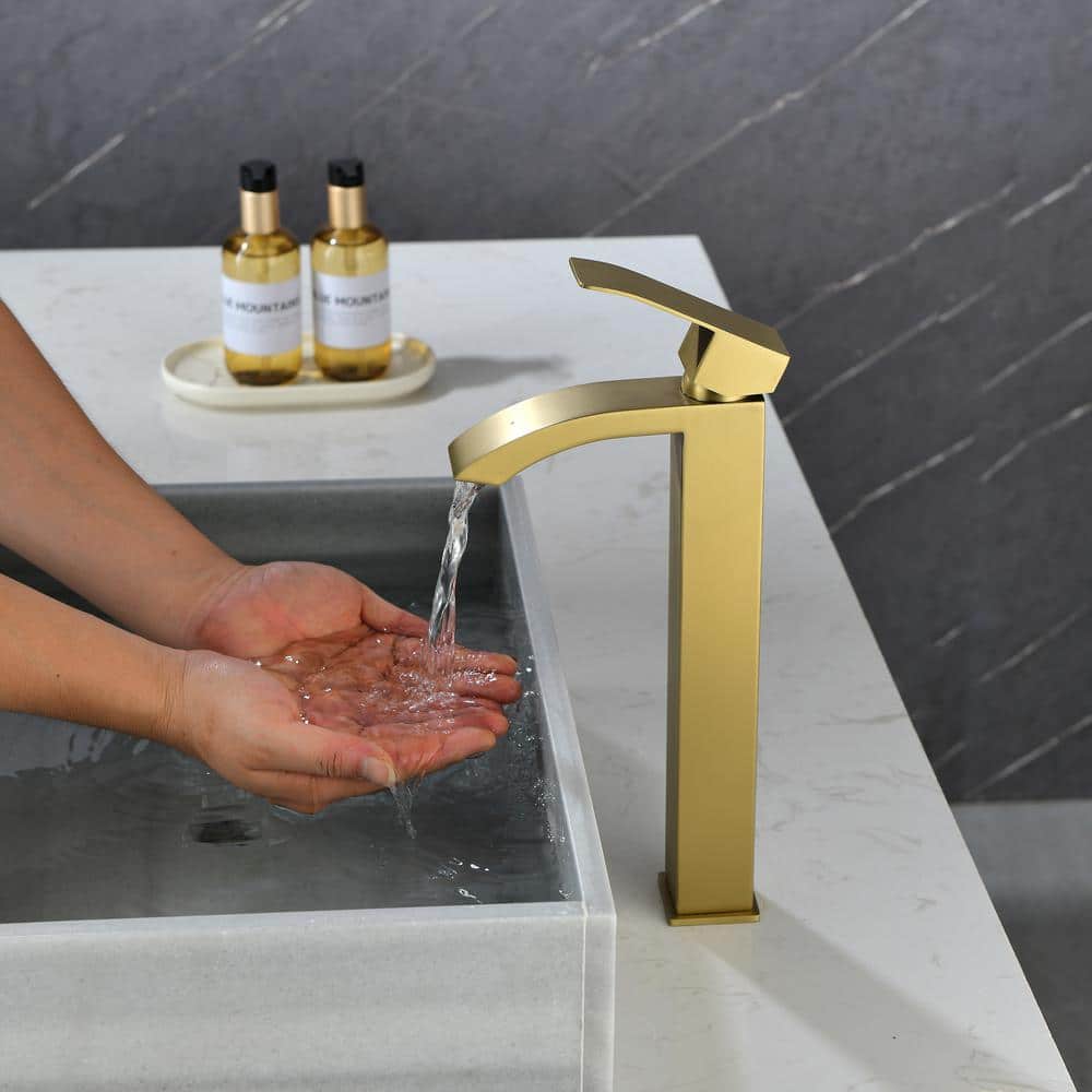 Brushed Gold Tall Brass Single Handle Vessel Faucet
