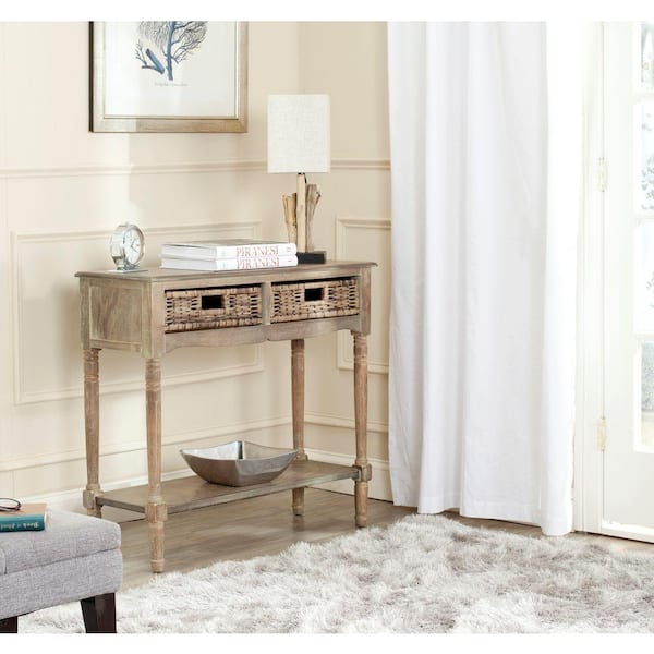 SAFAVIEH Corbin 36 in. 2-Drawer Brown/Off-White Wood Console Table