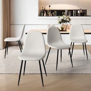 Charlton Ivory White Fabric Upholstered Dining Side Chairs with Black Metal Legs (Set of 4)