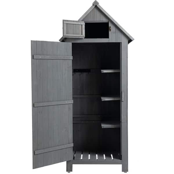 30.3 "L X 21.3" W X 70.5 "H Outdoor locker Tool shed Wooden garden shed gray