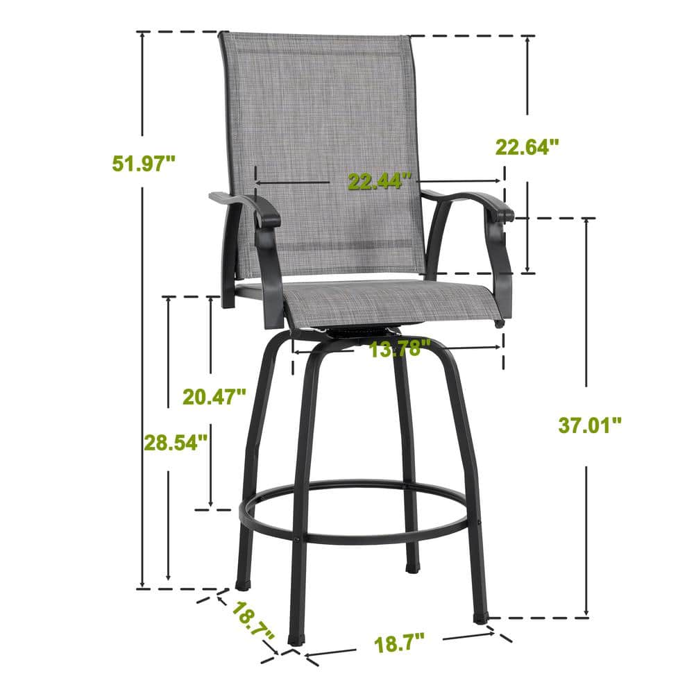 Gray Textilene Swivel Outdoor Bar Stools with High Backrest