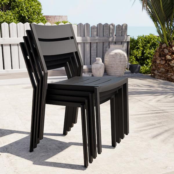 Pellebant Patio Stackable Aluminum Outdoor Dining Chairs in Black Set of 4, NO Arms